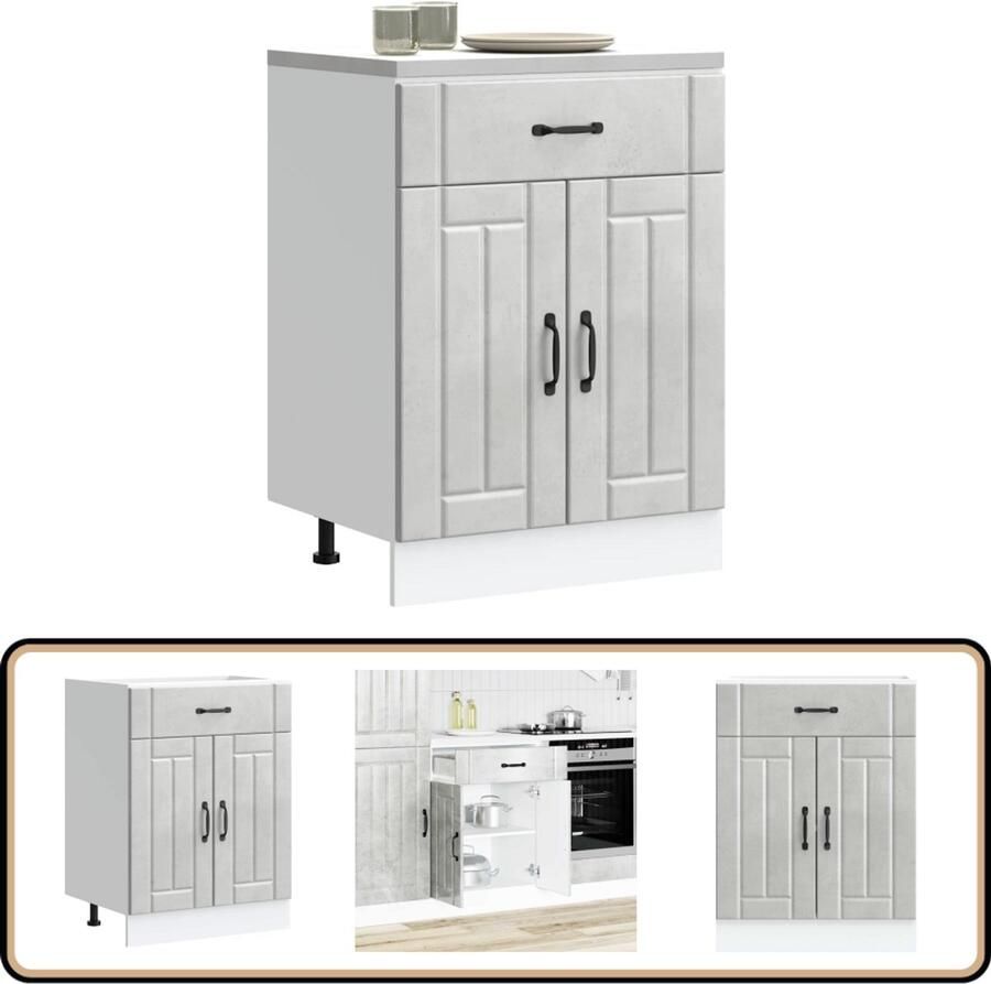 VidaXL Keuken onderkast Lucca Bewerkt hout Grijs Keukenonderkast Houten Keuken Betonnen Grijze Keuken Lucca Serie Keukenopstelling
