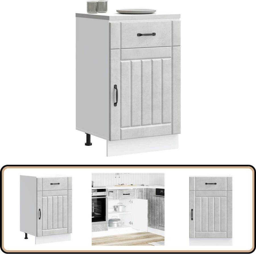 VidaXL Keuken onderkast Lucca Bewerkt hout Grijs Keukenonderkast Houten Keukenkast Lucca Serie Betongrijze Keuken Opslagruimte Keuken