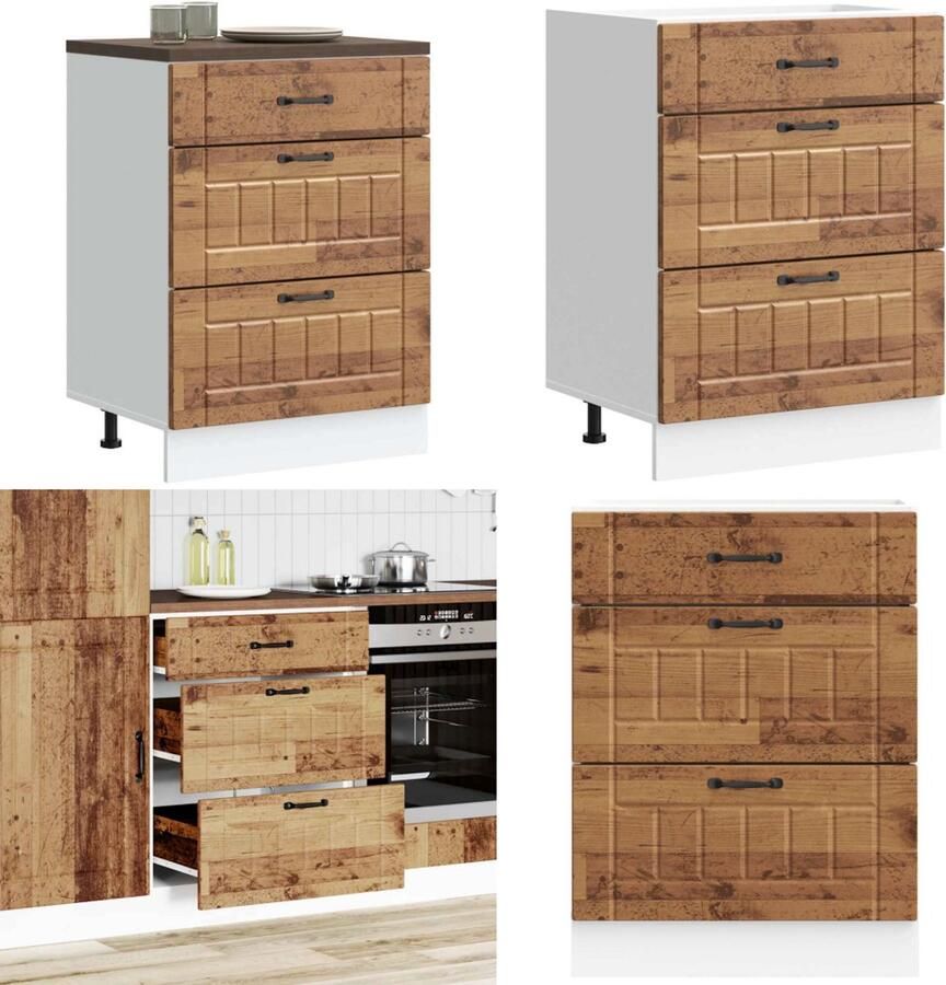 VidaXL Keuken onderkast Lucca bewerkt hout oud houtkleurig Keuken Onderkast Keuken Onderkasten Spoelbak Onderkast Gootsteen Onderkast