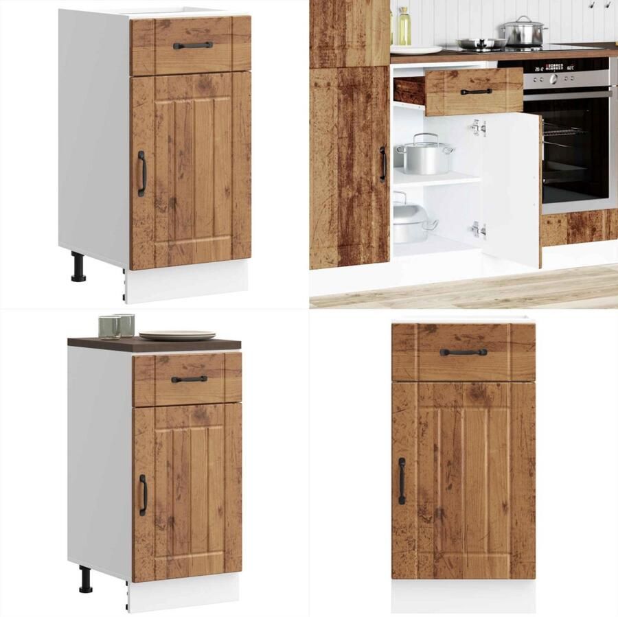 VidaXL Keuken onderkast Lucca bewerkt hout oud houtkleurig Keuken Onderkast Keuken Onderkasten Spoelbak Onderkast Gootsteen Onderkast