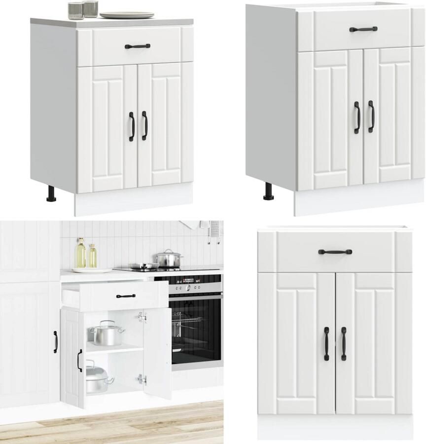 VidaXL Keuken onderkast Lucca bewerkt hout wit Keuken Onderkast Keuken Onderkasten Spoelbak Onderkast Gootsteen Onderkast
