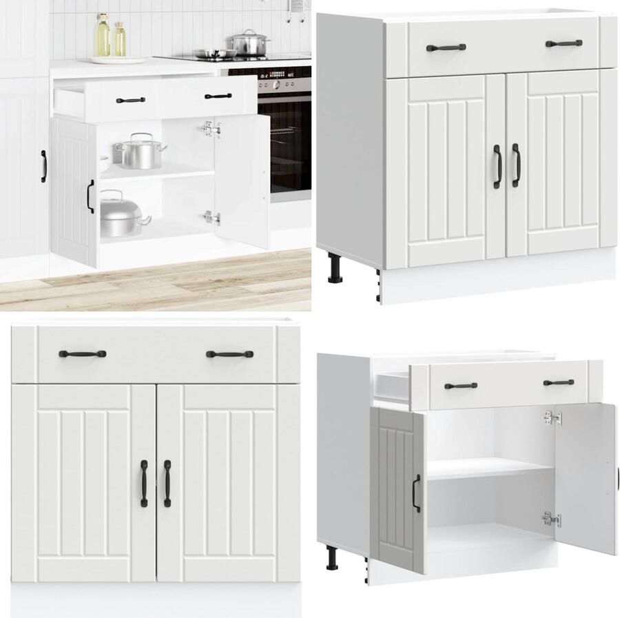 VidaXL Keuken onderkast Lucca bewerkt hout wit Keuken Onderkast Keuken Onderkasten Spoelbak Onderkast Gootsteen Onderkast