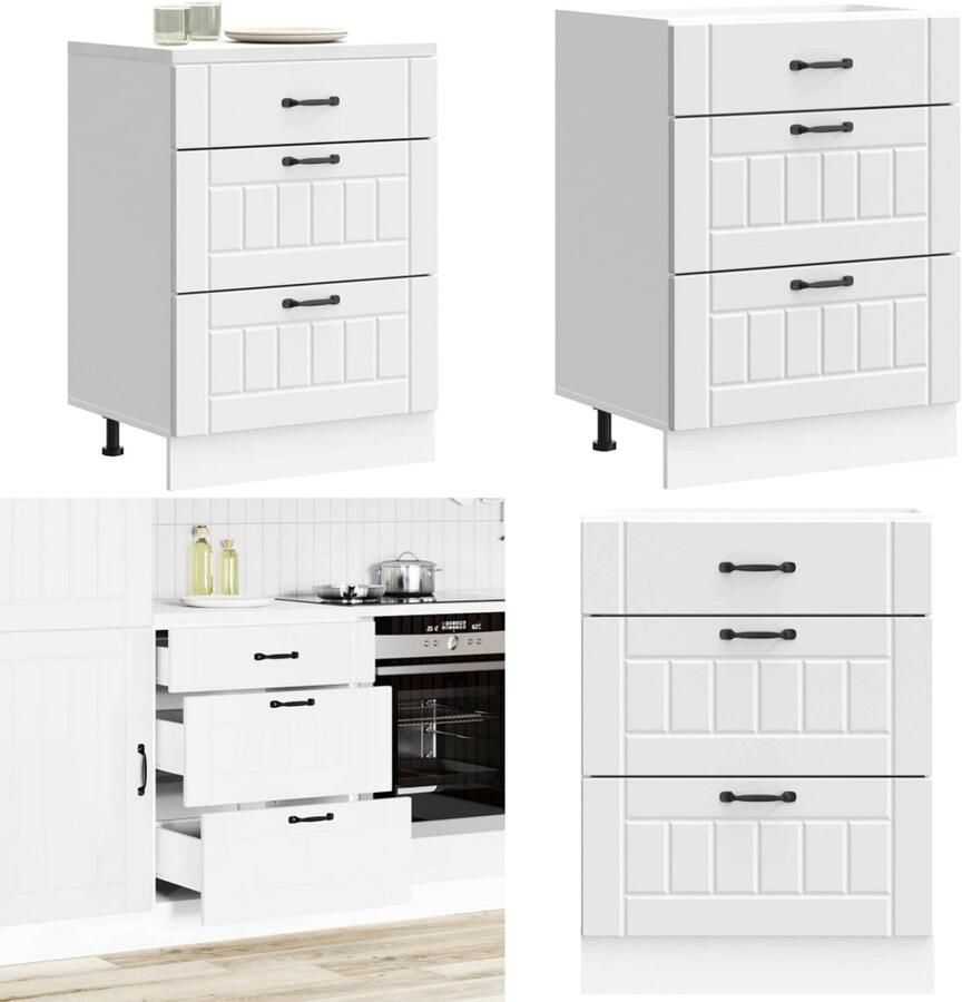 VidaXL Keuken onderkast Lucca bewerkt hout wit Keuken Onderkast Keuken Onderkasten Spoelbak Onderkast Gootsteen Onderkast