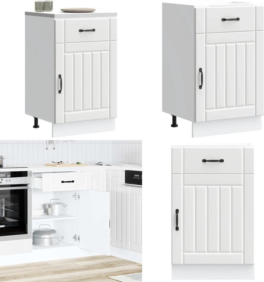 VidaXL Keuken onderkast Lucca bewerkt hout wit Keuken Onderkast Keuken Onderkasten Spoelbak Onderkast Gootsteen Onderkast