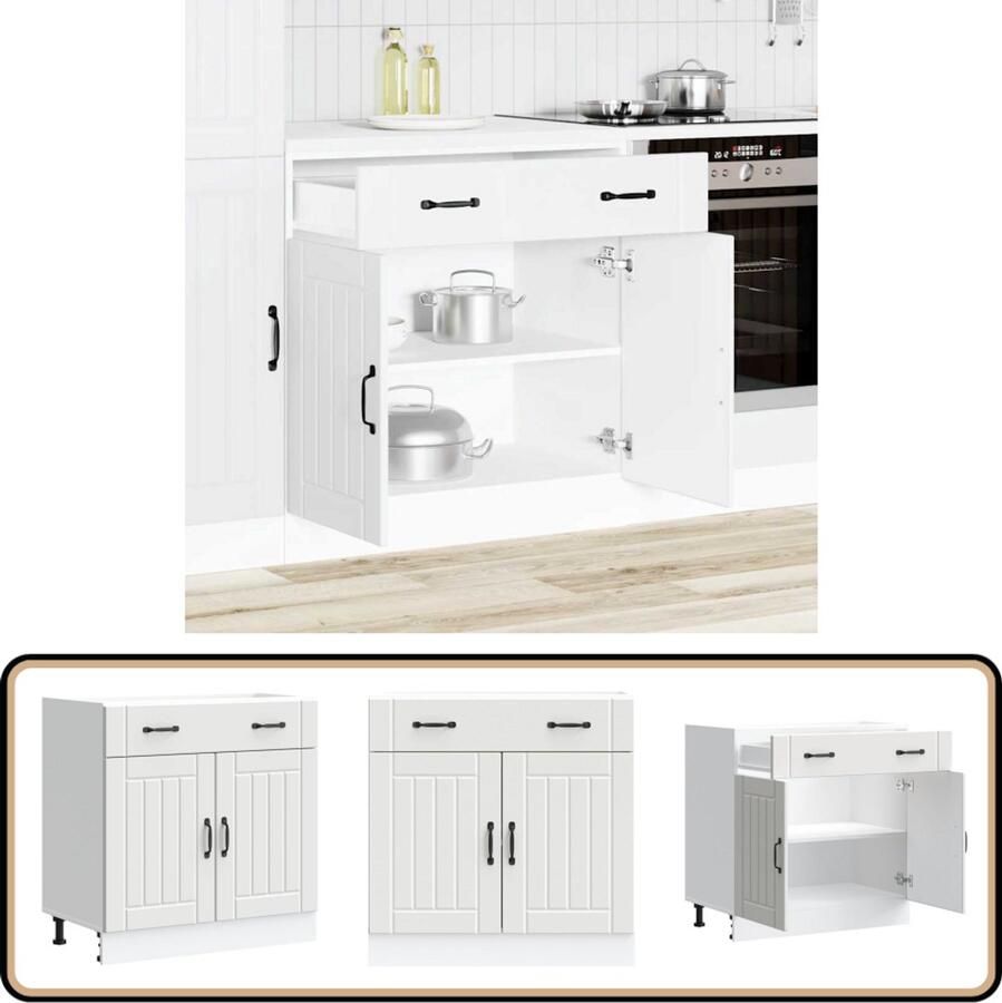 VidaXL Keuken onderkast Lucca Bewerkt hout Wit Keukenonderkast Houten Keukenkast Witte Keukenkast Opslagruimte Keuken Keukenopstelling