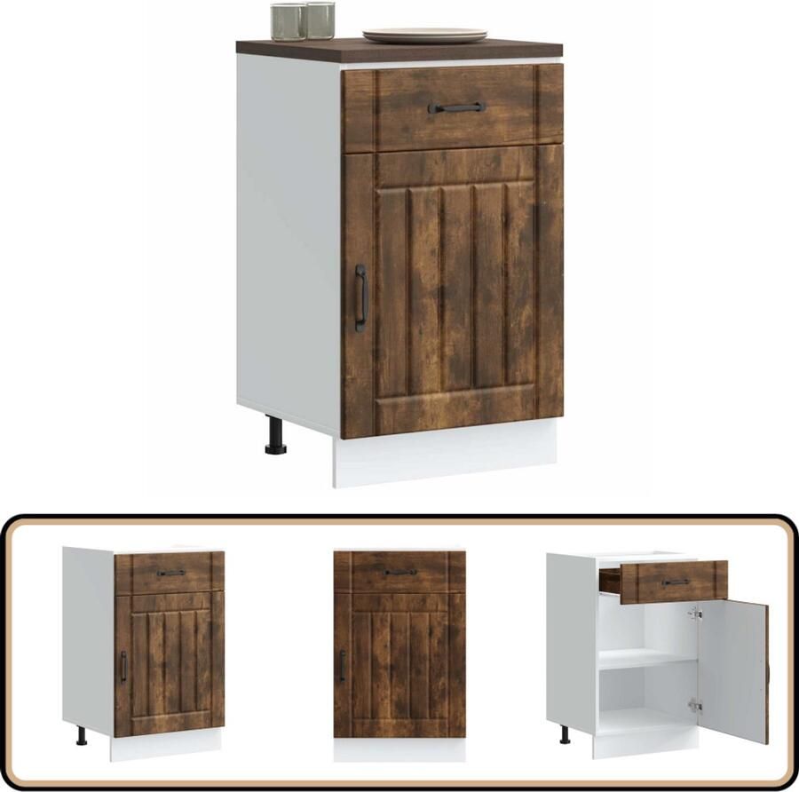 VidaXL Keuken onderkast Lucca Gerookt eiken Hout Keukenonderkast Houten Keukenkast Lucca Serie Keukenopstelling Opbergruimte