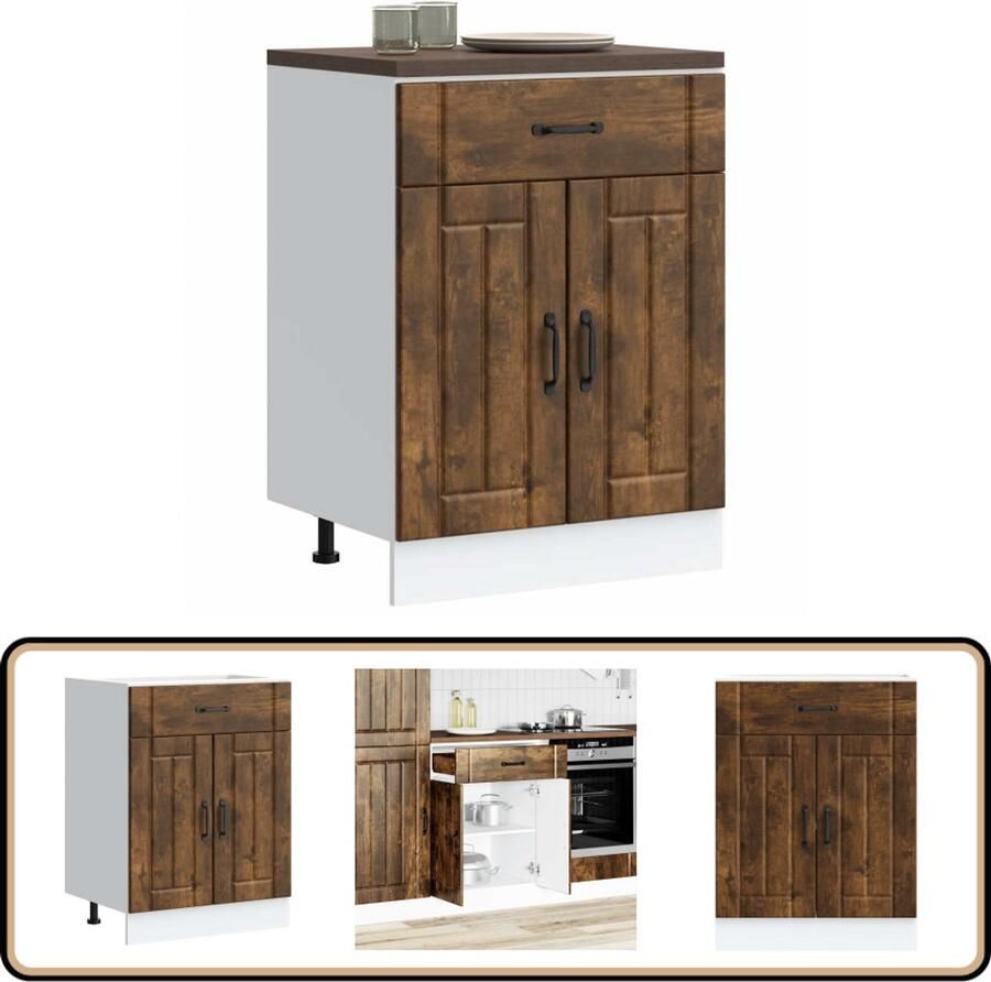 VidaXL Keuken onderkast Lucca Gerookt Eiken Keukenonderkast Houten Keuken Keukenopstelling Opslagruimte Keuken Lucca Serie