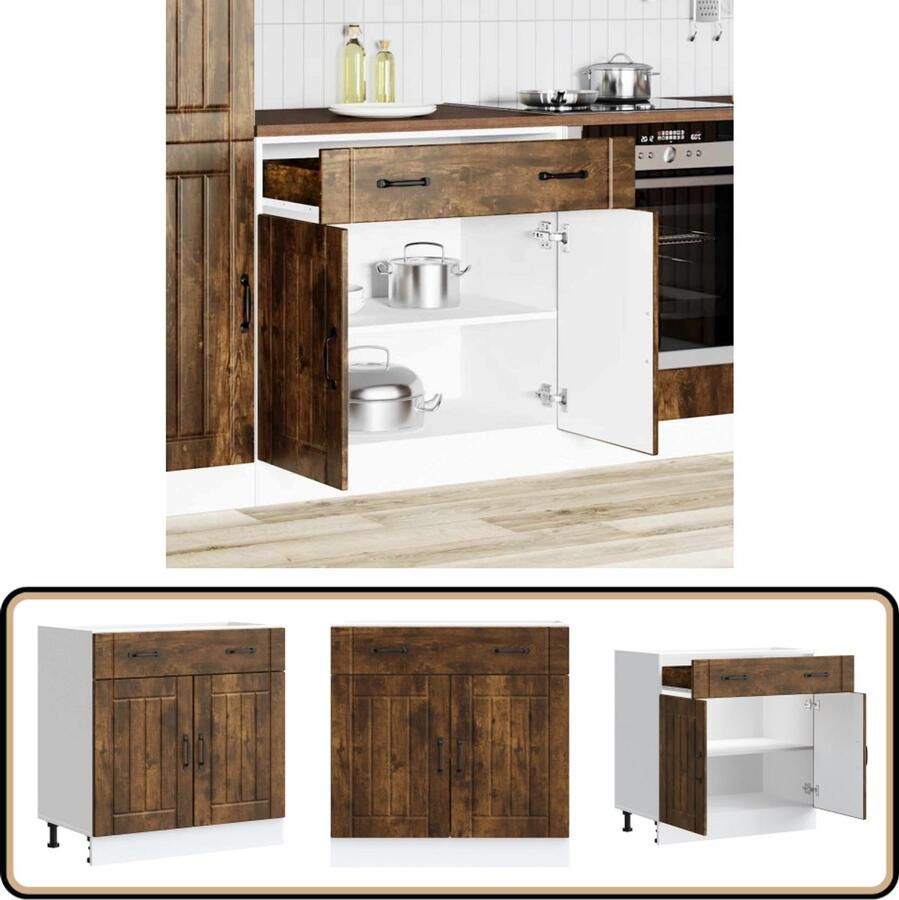 VidaXL Keuken onderkast Lucca Gerookt eiken Keukenonderkast Houten Keukenkast Opslagruimte Keuken Lucca Serie Gerookt Eiken