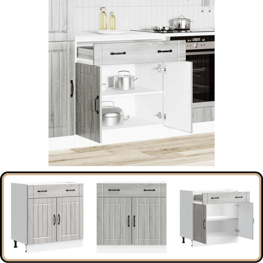 VidaXL Keuken onderkast Lucca Grijs 80x46x81 5 cm Keukenonderkast Houten Keuken Grijze Keuken Opslagruimte Keuken Lucca Serie
