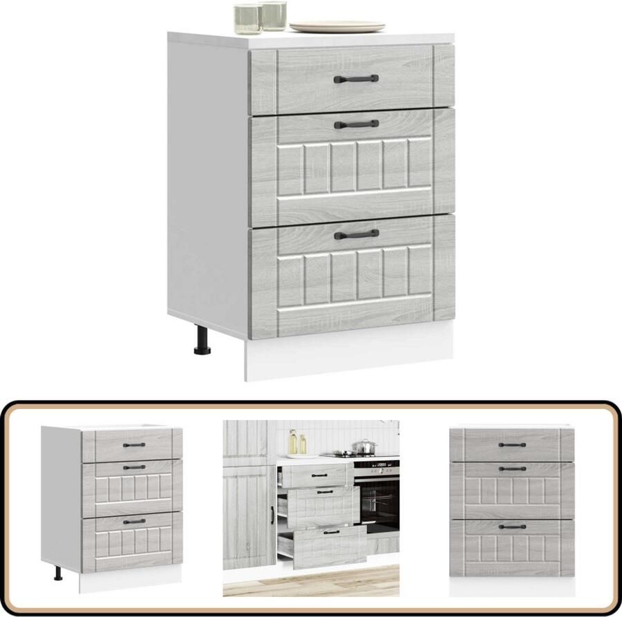 VidaXL Keuken Onderkast Lucca Grijs Sonoma Eiken 60cm Keukenonderkast Houten Keukenkast Grijze Keukenkast Lucca Serie Opslagruimte Keuken