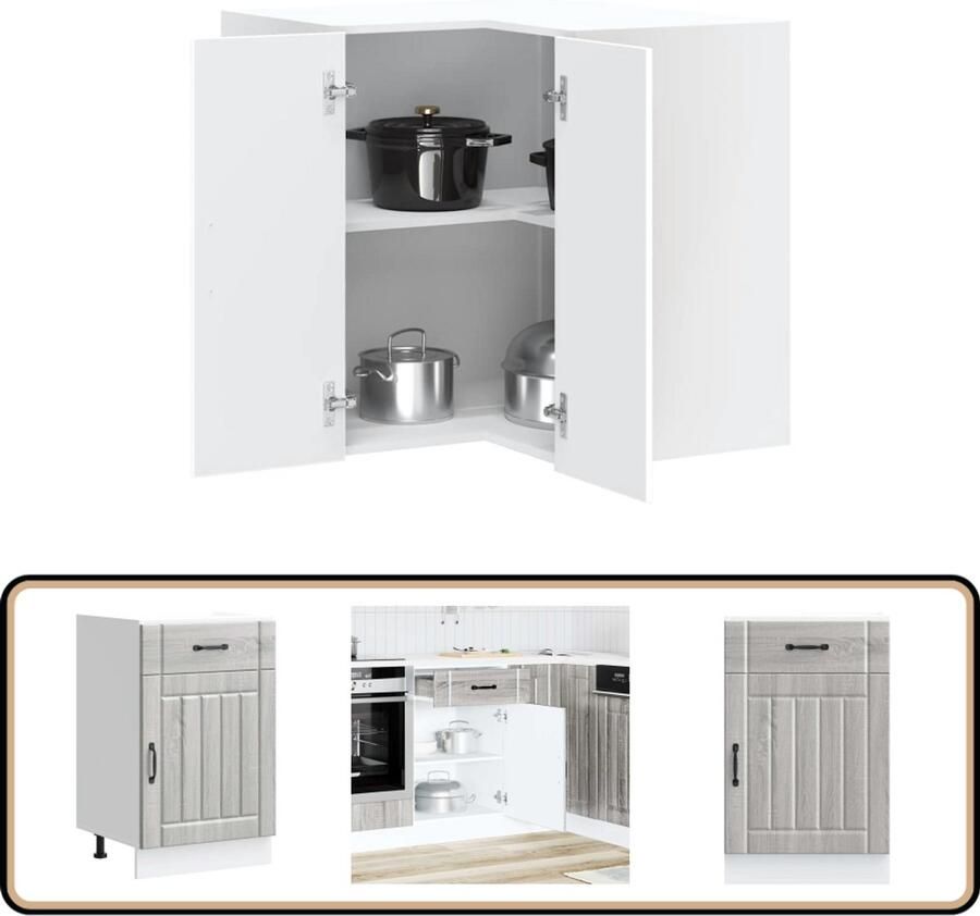 VidaXL Keuken onderkast Lucca Grijs Sonoma Eiken Keukenonderkast Houten Keukenkasten Grijze Keukenkasten Lucca Serie Opslagruimte