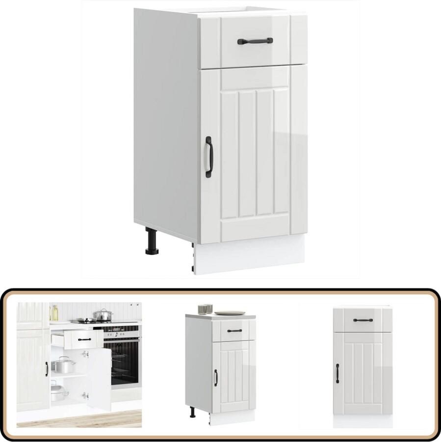 VidaXL Keuken onderkast Lucca Hoogglans wit 40x46x81 5 cm Keukenonderkast Houten Keukenkast Witte Keukenkast Lucca Serie Opslagruimte