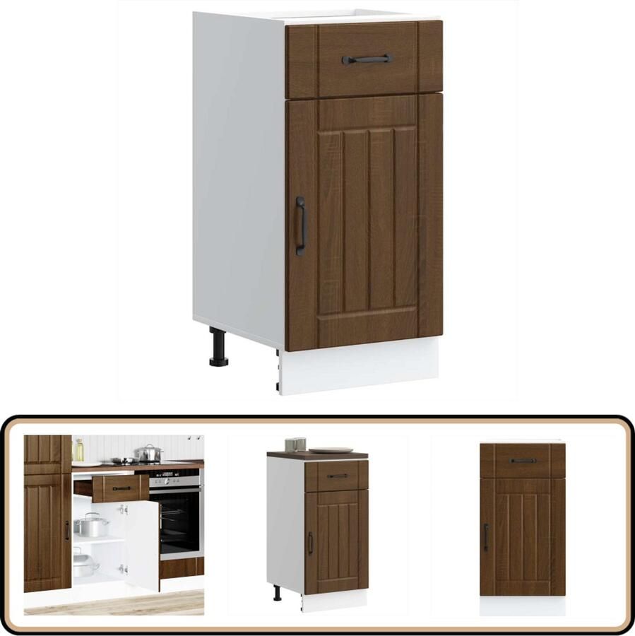 VidaXL Keuken onderkast Lucca Hout Bruin eiken Keukenonderkast Houten Keukenkasten Bruine Eiken Kleur Opslagruimte Keuken Keukenmeubels