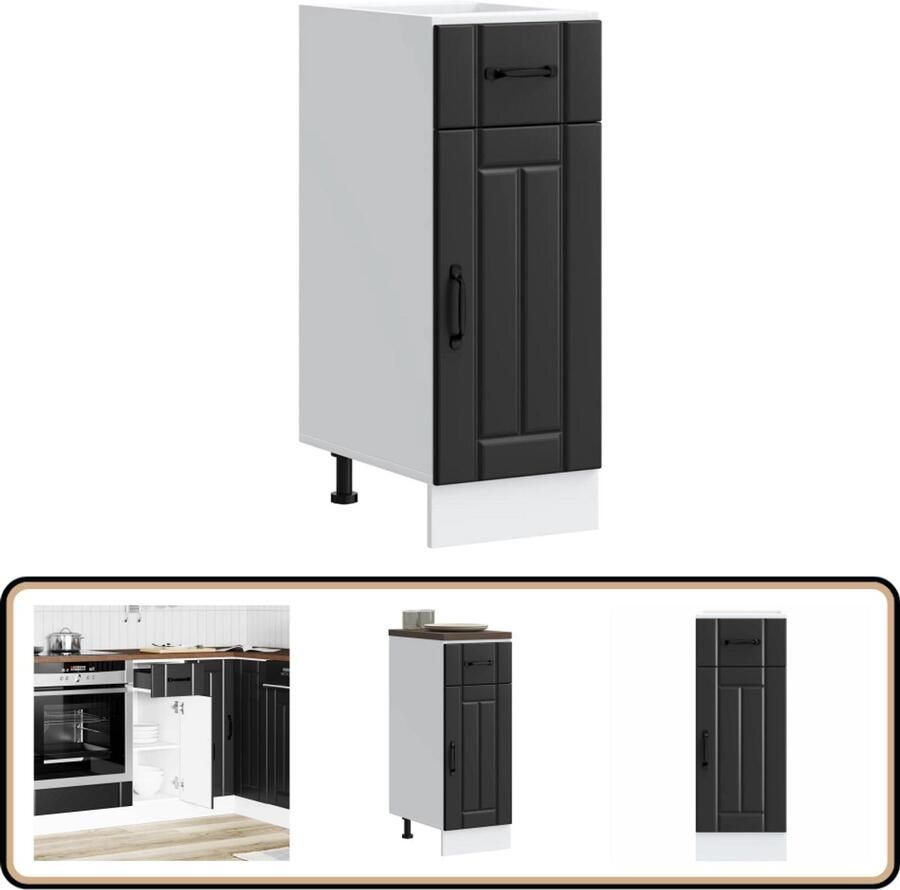 VidaXL Keuken onderkast Lucca Zwart 30x46x81 5 cm Keukenonderkast Zwarte Keuken Houten Keukenkasten Lucca Serie Opslagruimte Keuken