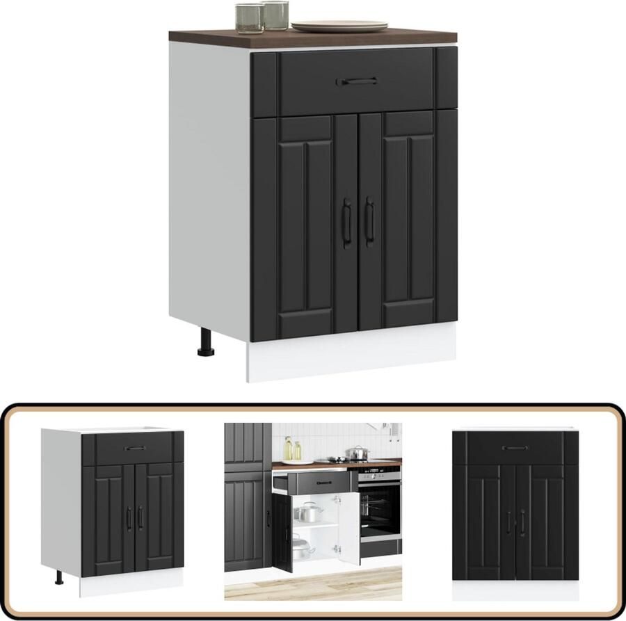 VidaXL Keuken onderkast Lucca Zwart 60 cm Keukenonderkast Zwarte Keuken Houten Keukenkasten Opslagruimte Keuken Keukenopstelling