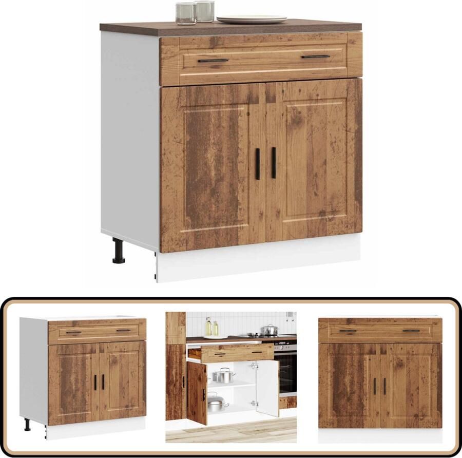 VidaXL Keuken onderkast Porto 80x46x81 5 cm Keukenonderkast Houten Keuken Opbergruimte Keuken Keukenmeubel Vintage Keuken