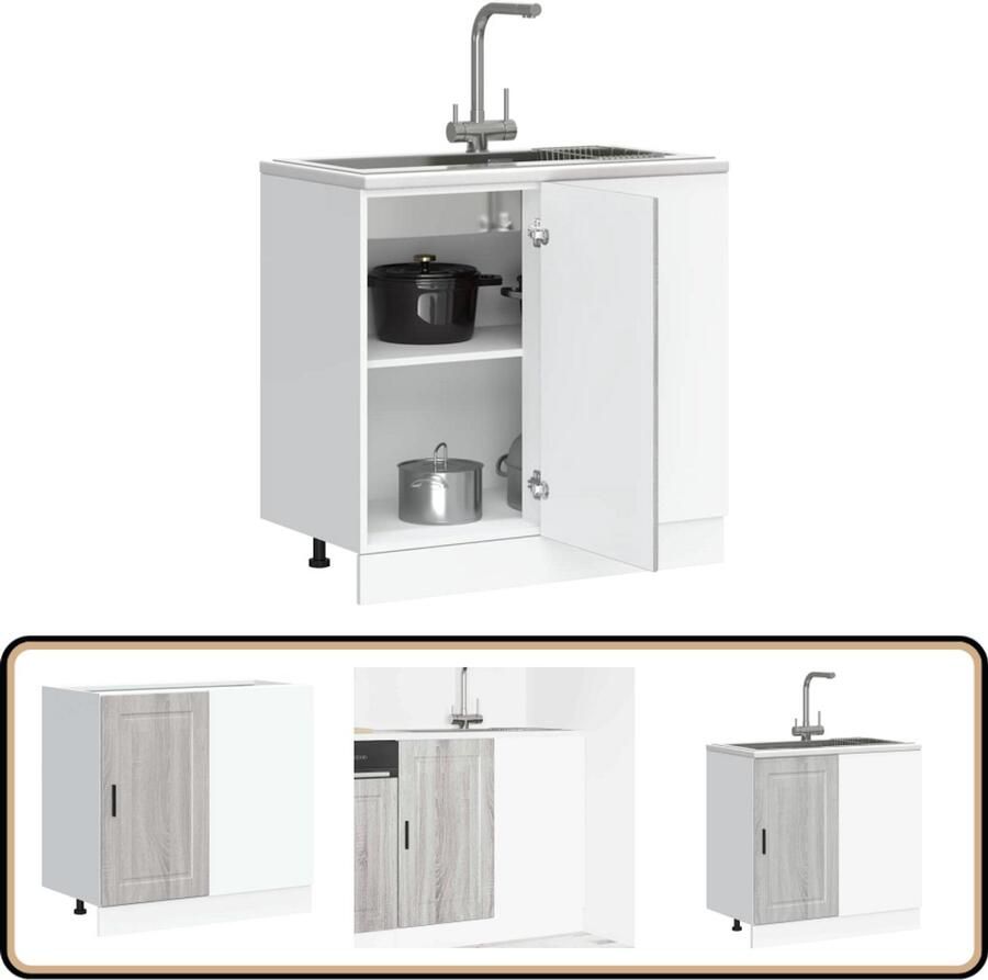 VidaXL Keuken onderkast Porto 86x46x81 5 cm Grijs Keukenonderkast Houten Keukenkast Opslagruimte Keuken Grijze Keukenkast Sonoma Eiken