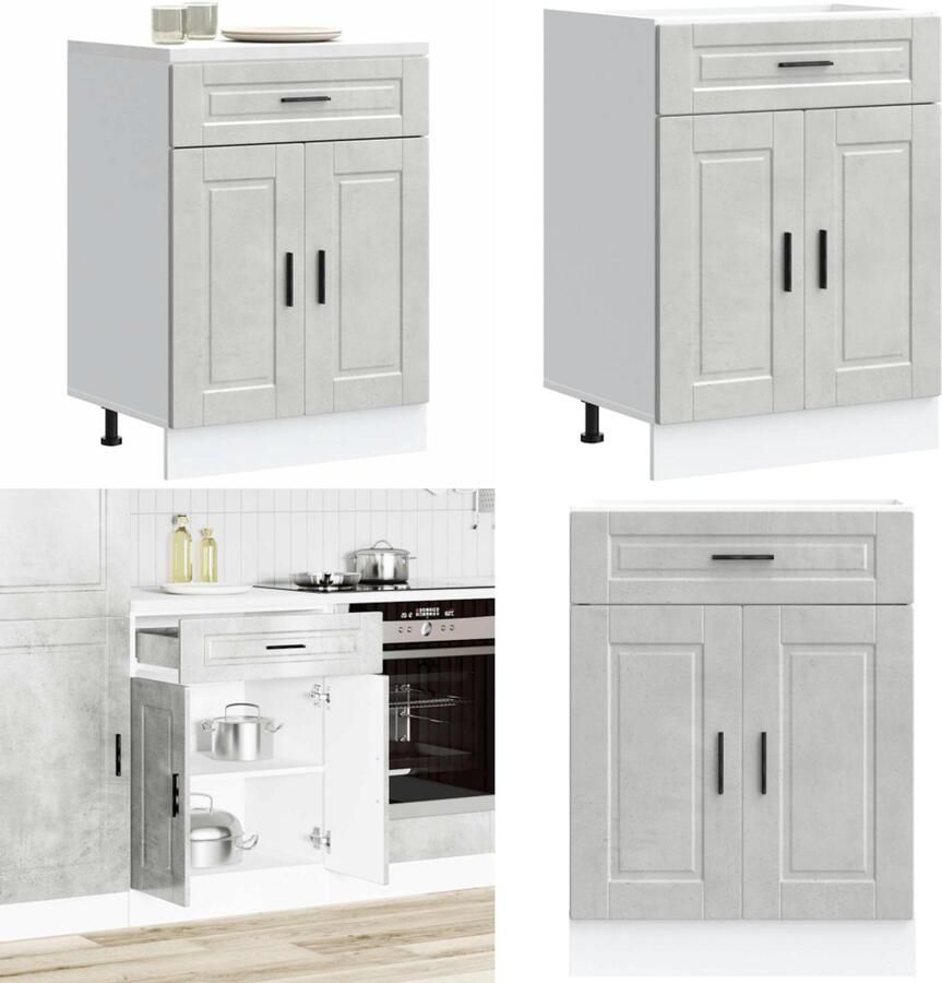 VidaXL Keuken onderkast Porto bewerkt hout betongrijs Keuken Onderkast Keuken Onderkasten Spoelbak Onderkast Gootsteen Onderkast