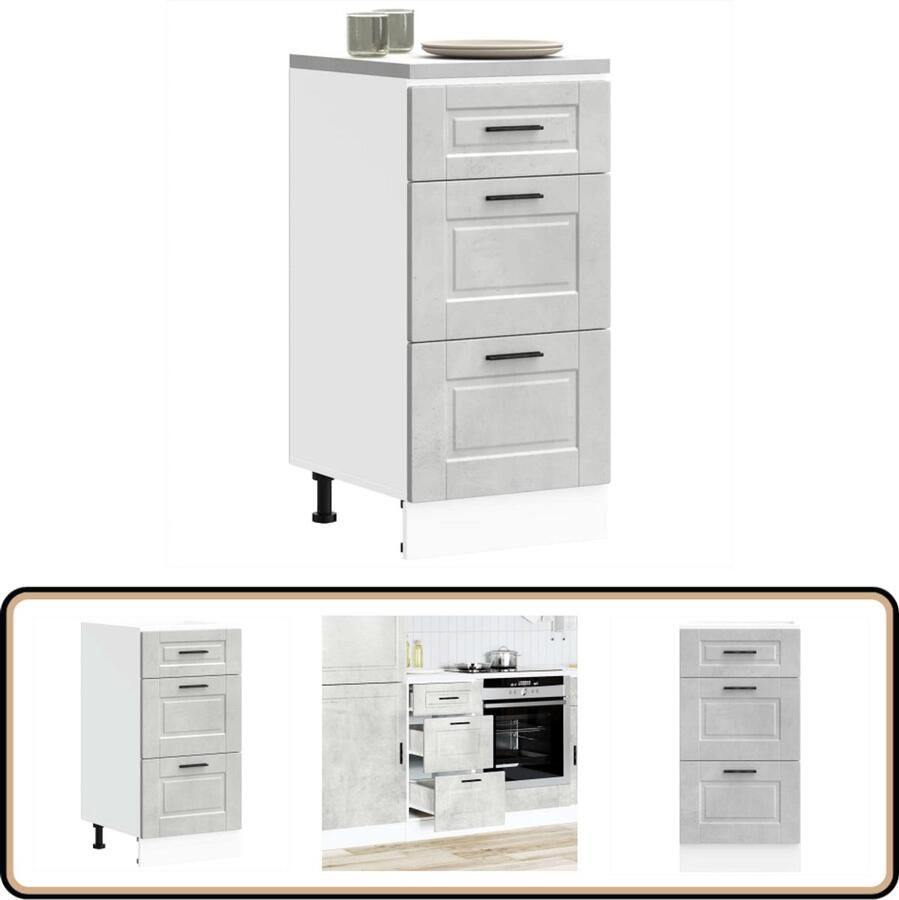 VidaXL Keuken onderkast Porto Bewerkt hout Betongrijs Keukenonderkast Houten Keukenkast Betonnen Grijze Keuken Opslagruimte Keuken Verstelbare Poten