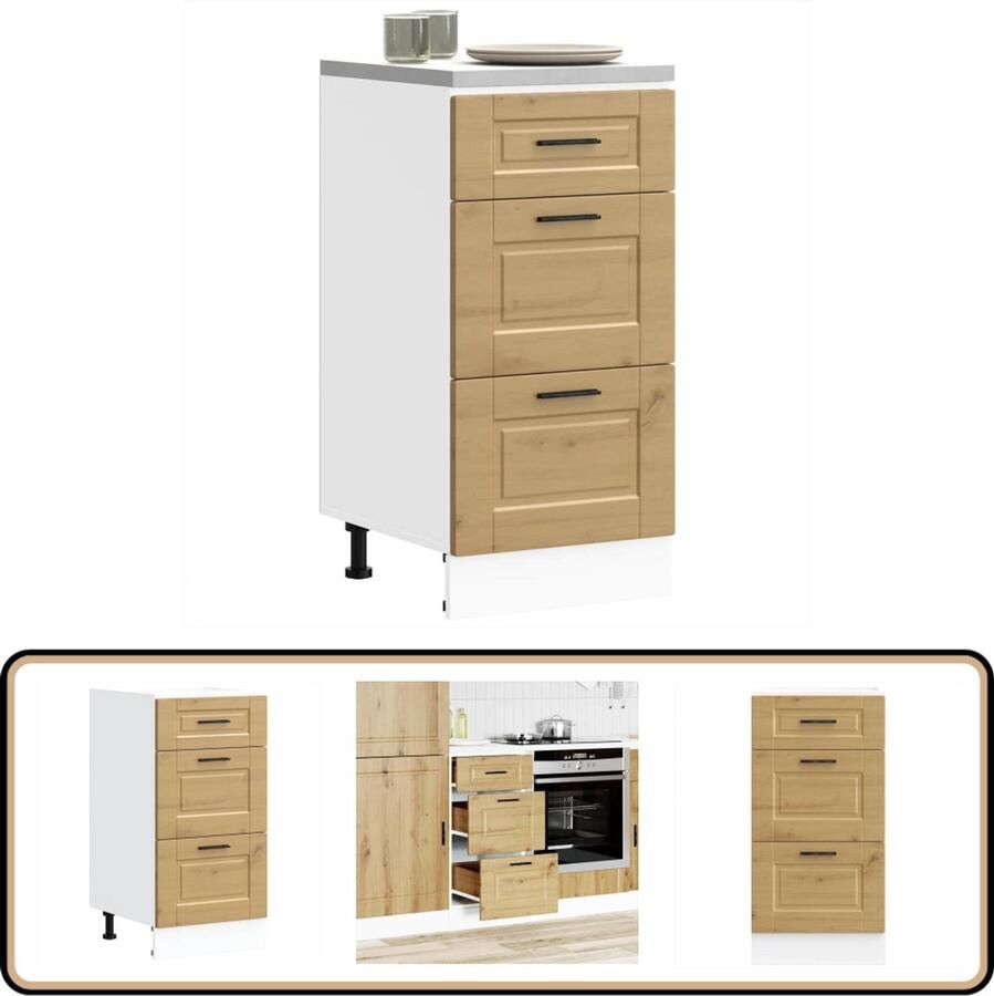 VidaXL Keuken Onderkast Porto Bewerkt Hout Eikenkleur Keukenonderkast Houten Keukenkast Opslagoplossing Keuken Keukenmeubilair Eiken Kleur Kast