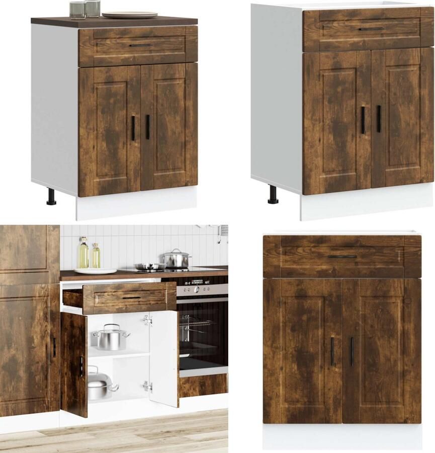 VidaXL Keuken onderkast Porto bewerkt hout gerookt eikenkleurig Keuken Onderkast Keuken Onderkasten Spoelbak Onderkast Gootsteen Onderkast