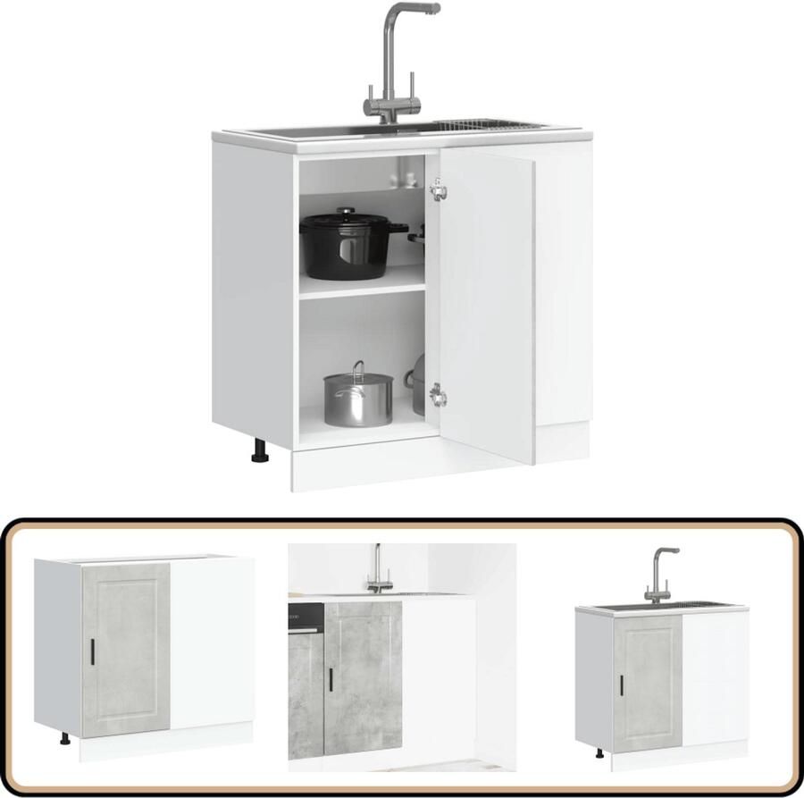 VidaXL Keuken onderkast Porto Bewerkt hout Grijs Keukenonderkast Houten Keukenkast Opslagruimte Keuken Keukenopstelling Betongrijs Meubilair