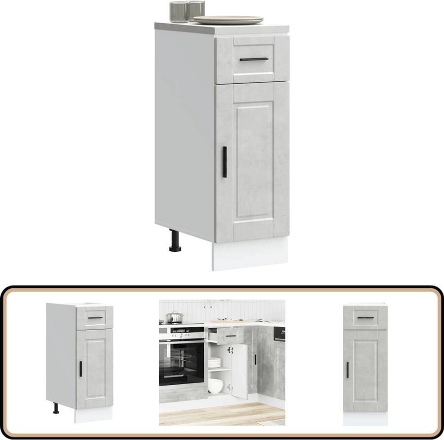 VidaXL Keuken onderkast Porto Bewerkt hout Grijs Keukenonderkast Houten Keukenkasten Opslagruimte Keuken Keukenopstelling Betongrijze Keuken