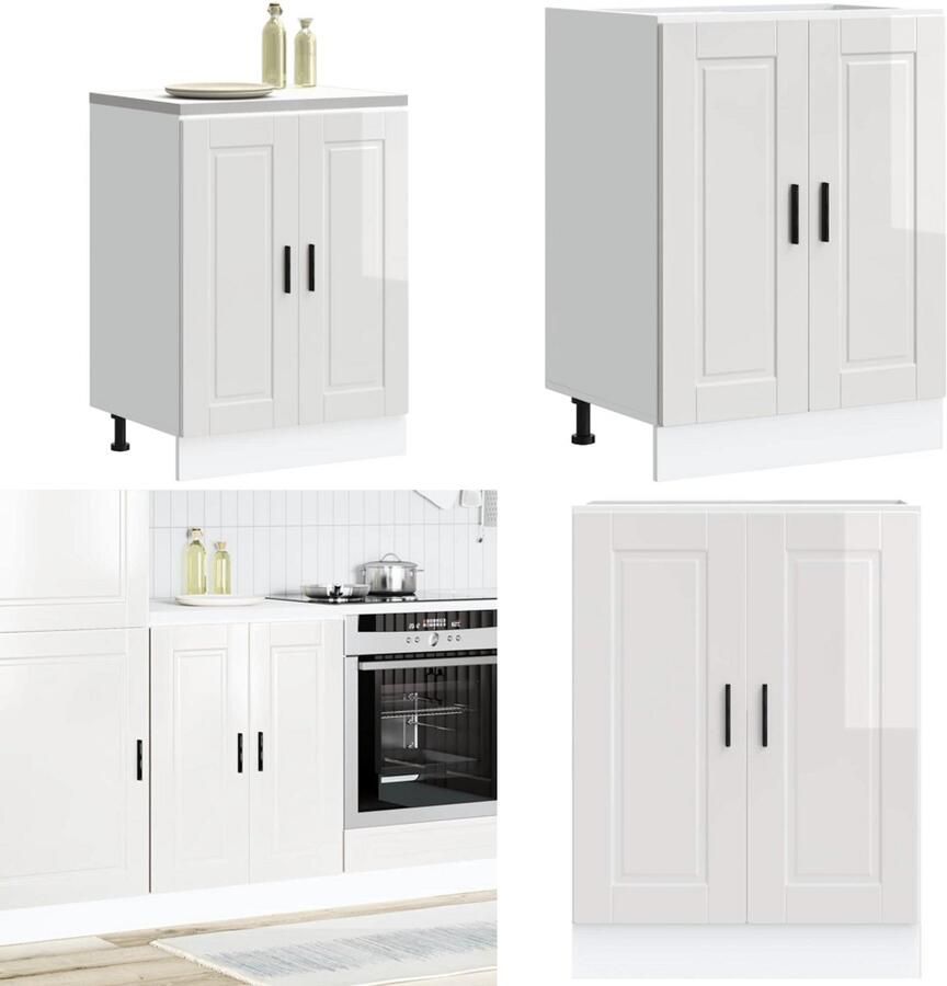 VidaXL Keuken onderkast Porto bewerkt hout hoogglans wit Keuken Onderkast Keuken Onderkasten Spoelbak Onderkast Gootsteen Onderkast
