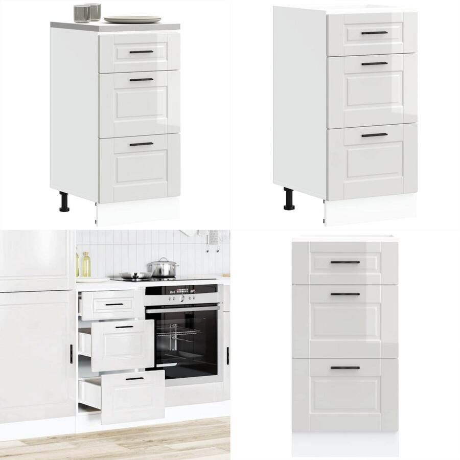 VidaXL Keuken onderkast Porto bewerkt hout hoogglans wit Keuken Onderkast Keuken Onderkasten Spoelbak Onderkast Gootsteen Onderkast