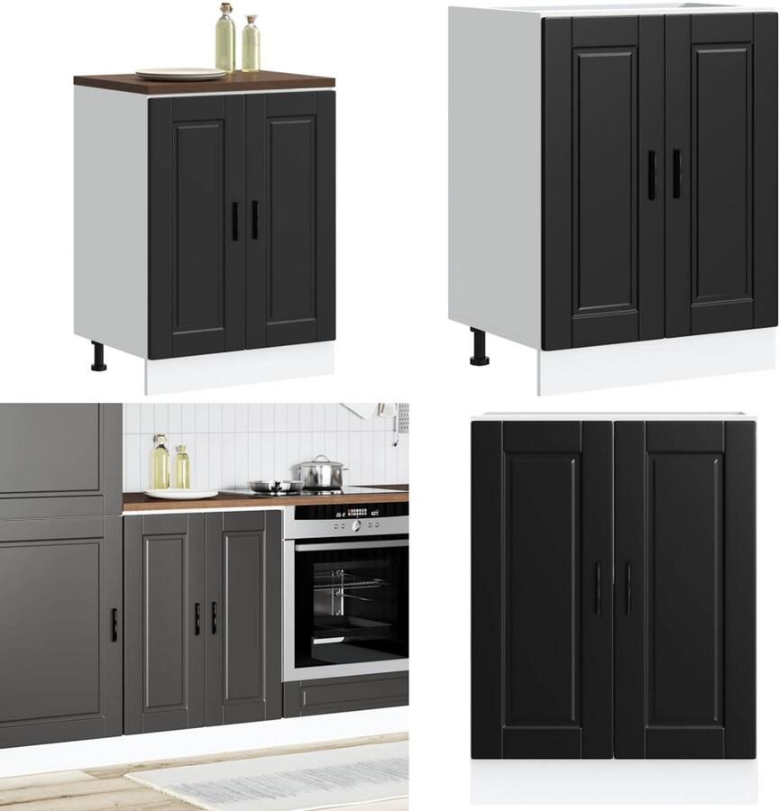 VidaXL Keuken onderkast Porto bewerkt hout zwart Keuken Onderkast Keuken Onderkasten Spoelbak Onderkast Gootsteen Onderkast