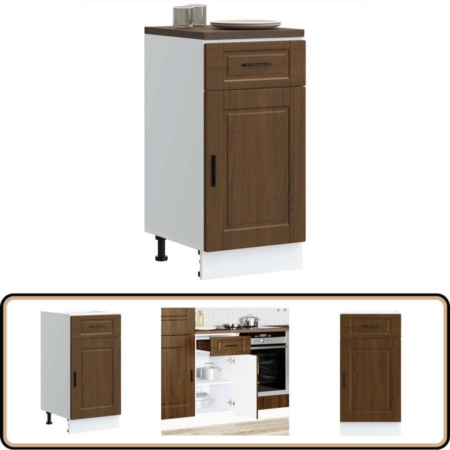 VidaXL Keuken onderkast Porto Bruin eiken 40 cm Keukenonderkast Houten Keukenkasten Bruine Eiken Meubels Opslagruimte Keuken Organisatie