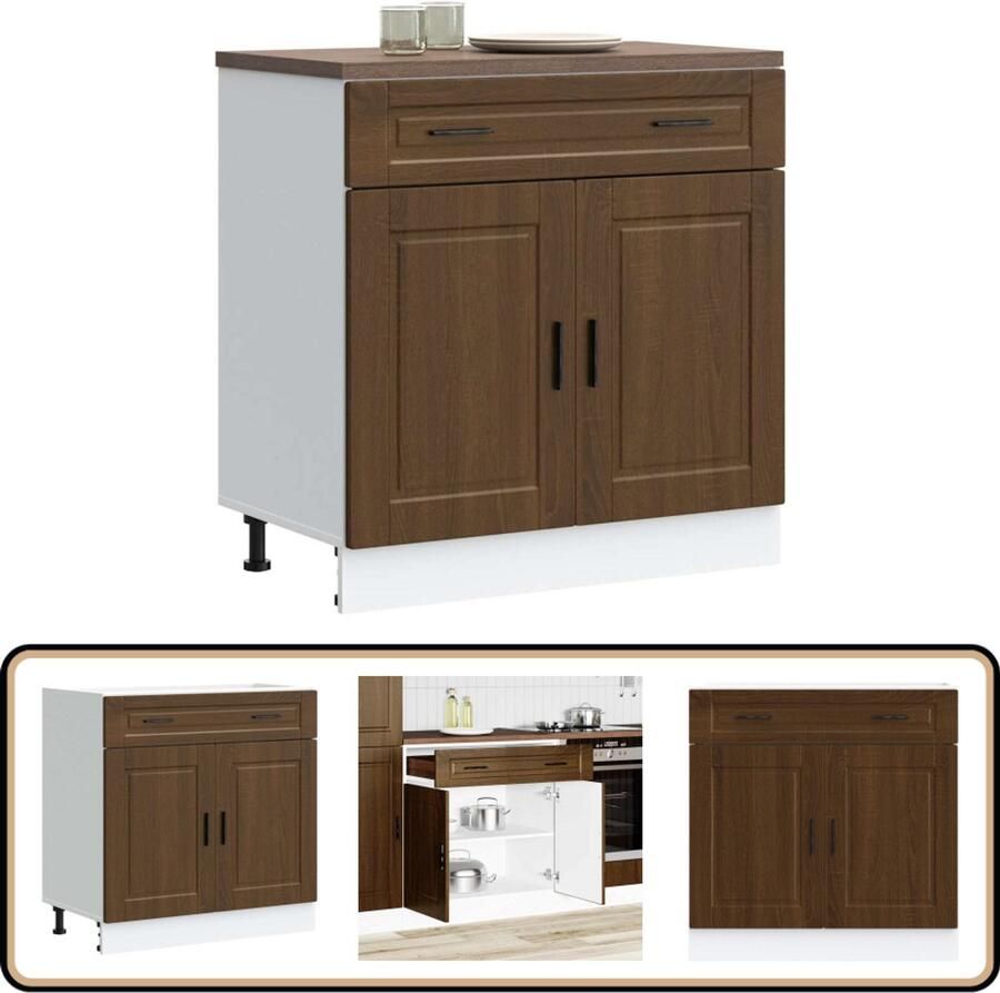 VidaXL Keuken onderkast Porto bruin eikenhout Keukenonderkast Houten Keukenkasten Bruine Eiken Meubels Opslagoplossing Keuken Organisatie