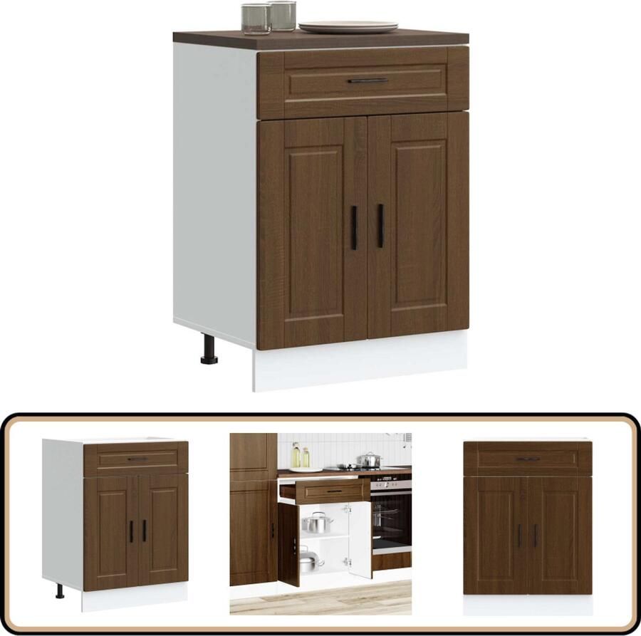 VidaXL Keuken onderkast Porto Bruin Eikenkleur Keukenonderkast Houten Keukenkast Opslagruimte Keuken Praktische Keukenopslag Keukenmeubel