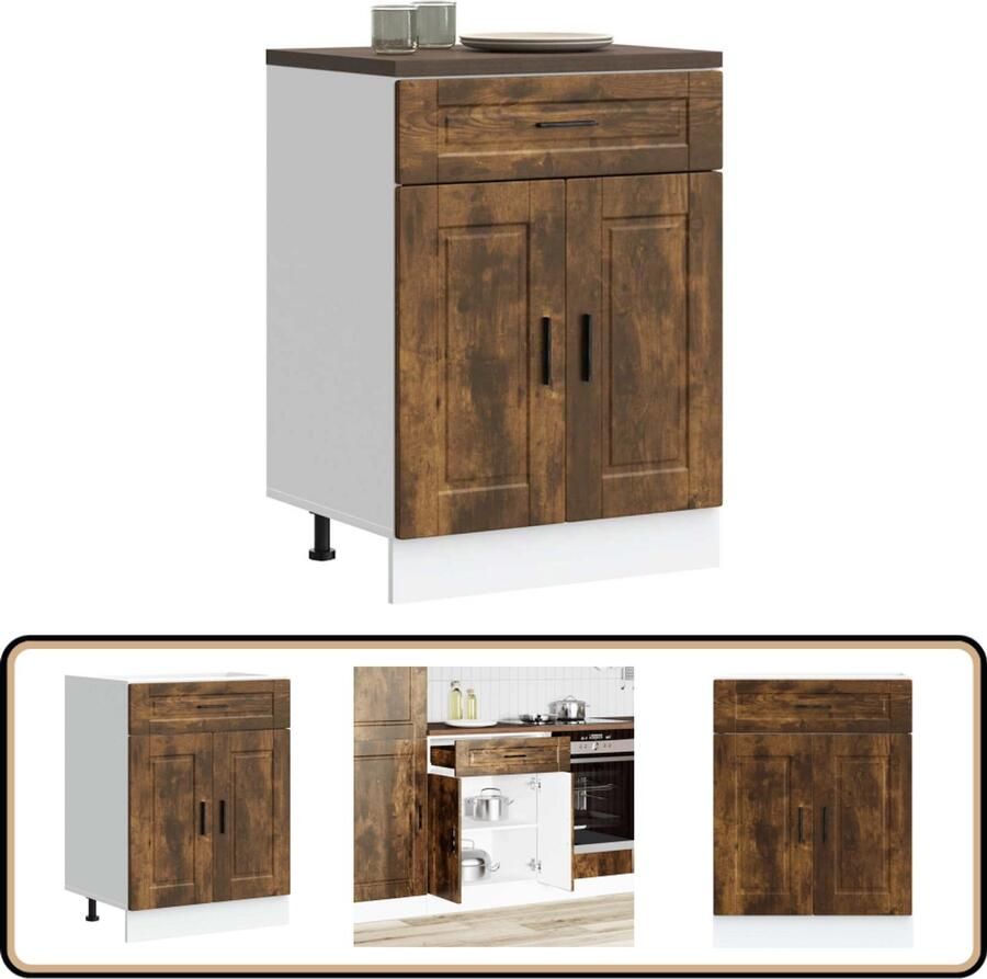 VidaXL Keuken onderkast Porto Gerookt eiken 60 cm Keukenonderkast Houten Keuken Opslagruimte Keukenopstelling Keukenrenovatie