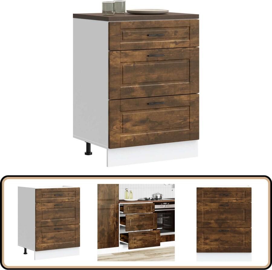 VidaXL Keuken onderkast Porto Gerookt eiken Hout Keukenonderkast Houten Keuken Opslagruimte Keuken Gerookte Eiken Kleur Keukenmeubel