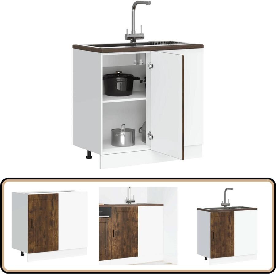 VidaXL Keuken onderkast Porto gerookt eiken Keukenonderkast Houten Keuken Opslagruimte Keuken Keukenmeubel Porto Serie