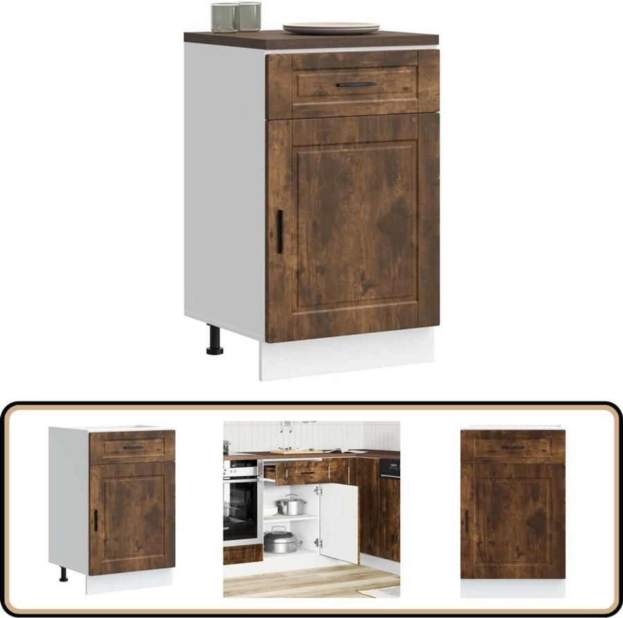 VidaXL Keuken onderkast Porto Gerookt Eikenhout Keukenonderkast Houten Keukenkasten Opslagoplossing Keuken Keukenmeubel Houtlook