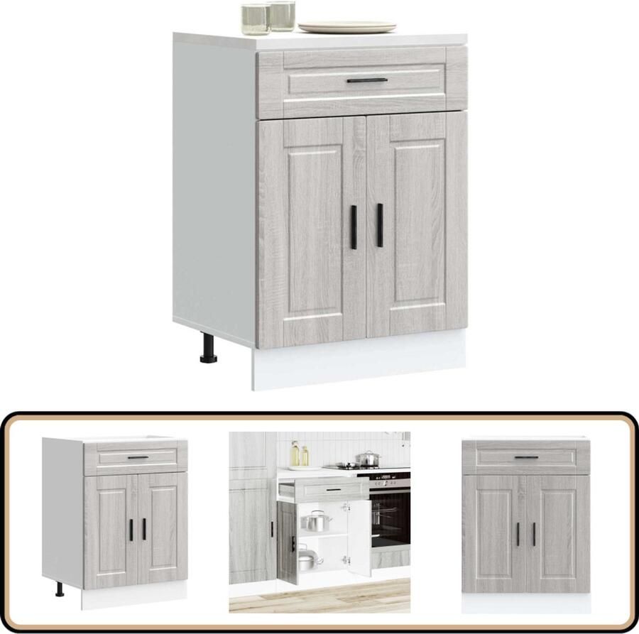 VidaXL Keuken onderkast Porto grijs eiken Keukenonderkast Houten Keuken Opslagoplossing Keuken Grey Kitchen Cabinet Sonoma Eiken