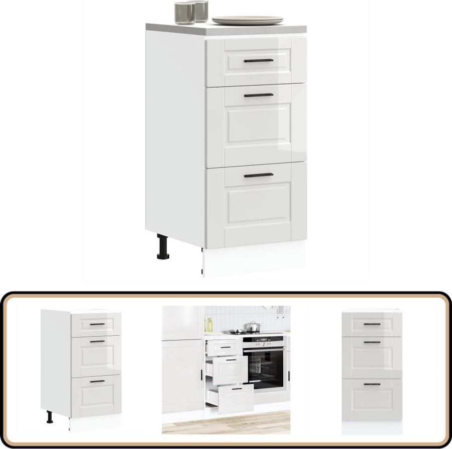 VidaXL Keuken onderkast Porto Hoogglans wit 40 cm Keukenonderkast Houten Keukenkast Witte Keukenkast Hoogglans Keuken Opslagruimte Keuken