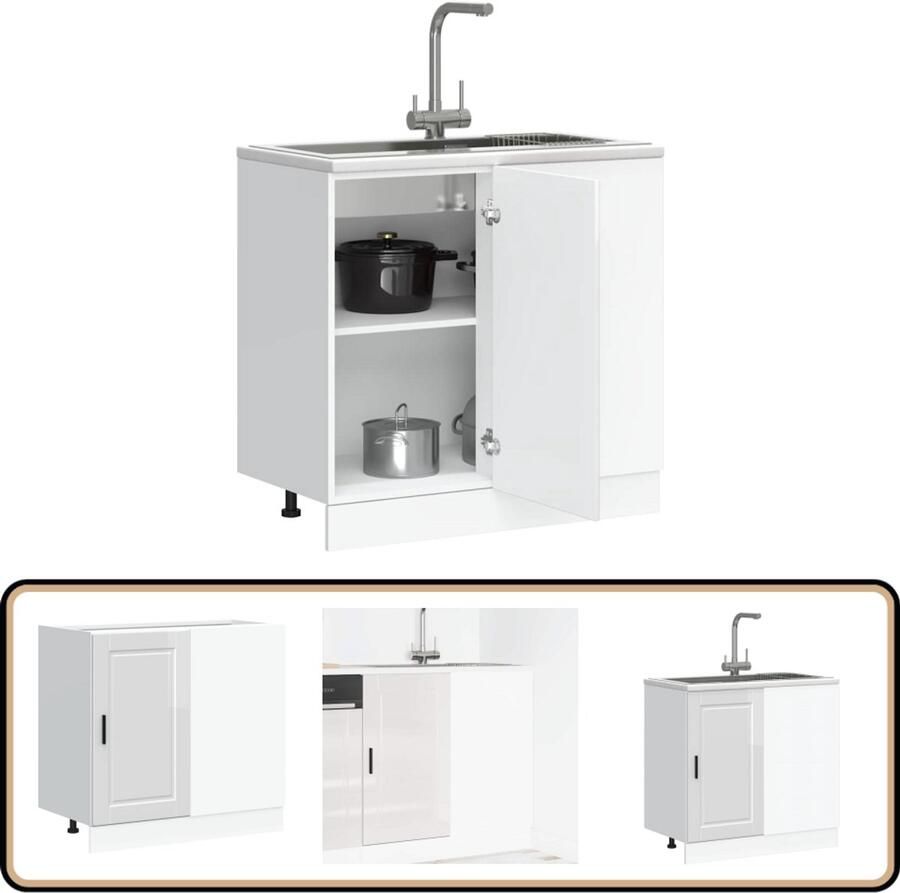 VidaXL Keuken onderkast Porto Hoogglans wit Keukenonderkast Houten Keuken Opslagruimte Keuken Kookeiland Witte Keuken