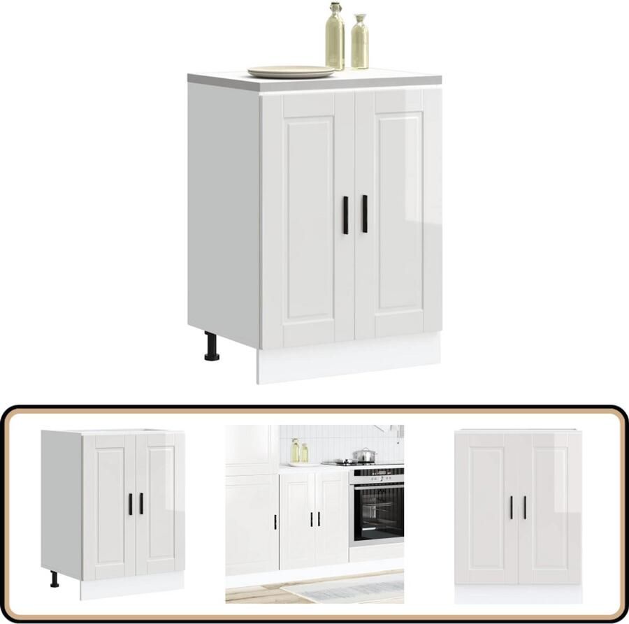 VidaXL Keuken onderkast Porto hoogglans wit Keukenonderkast Houten Keukenonderkast Hoogglans Witte Keuken Keukenopbergruimte Keukenmeubel
