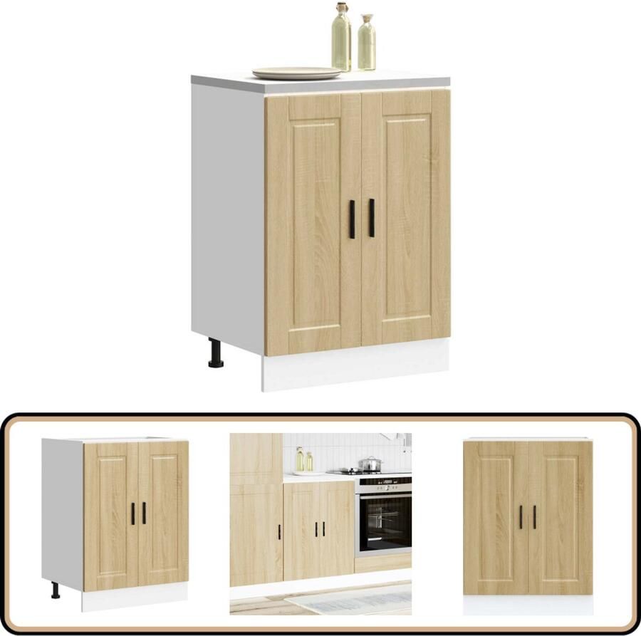 VidaXL Keuken onderkast Porto Sonoma eiken 60 cm Keukenonderkast Houten Keukenkasten Opslagoplossing Keuken Sonoma Eiken Meubels Hoekkast Keuken