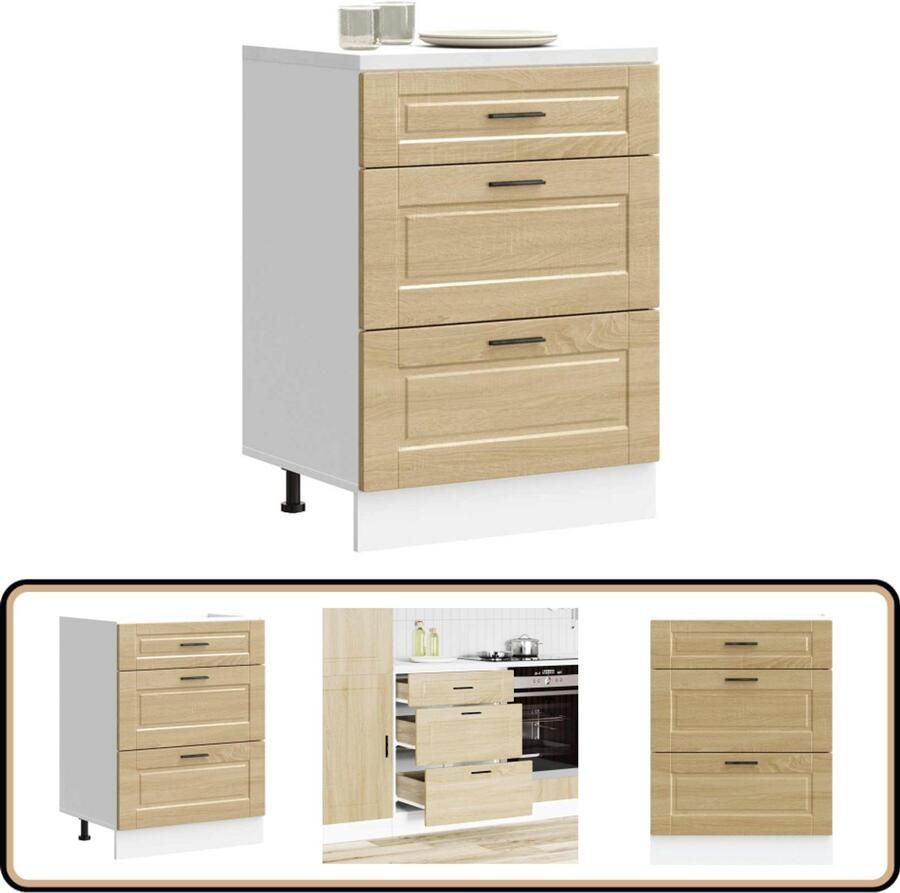 VidaXL Keuken onderkast Porto Sonoma eiken 60x46x81 5 cm Keukenonderkast Houten Keukenkast Opslagruimte Keuken Sonoma Eiken Verstelbare Poten