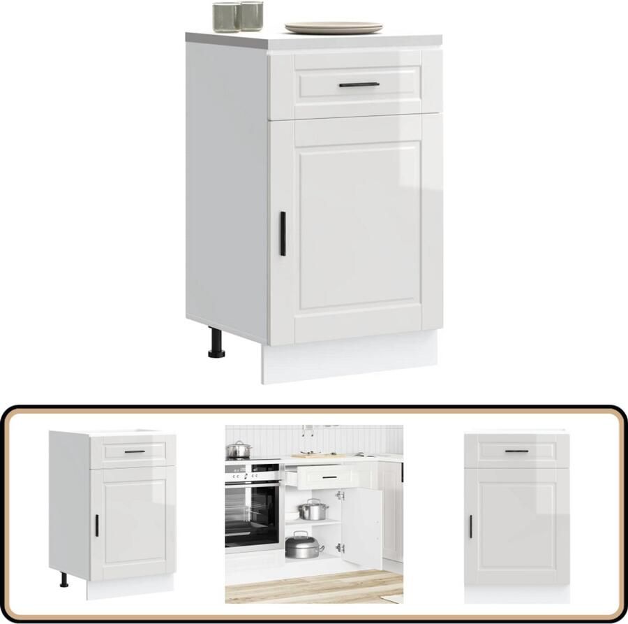 VidaXL Keuken onderkast Porto wit 50x46x81 5 cm Keukenonderkast Keukenmeubel Opslagoplossing Houten Kast Hoogglans Wit