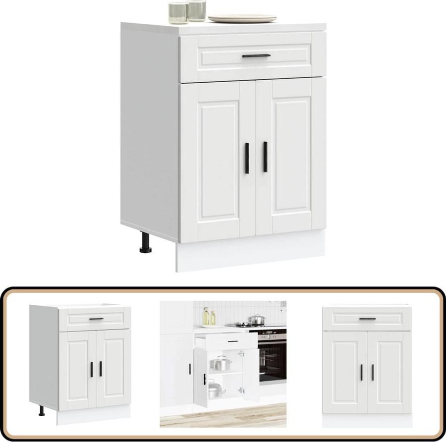VidaXL Keuken Onderkast Porto Wit 60 cm Keukenonderkast Houten Keukenkasten Keukenopbergruimte Keukenmeubel Wit Keuken