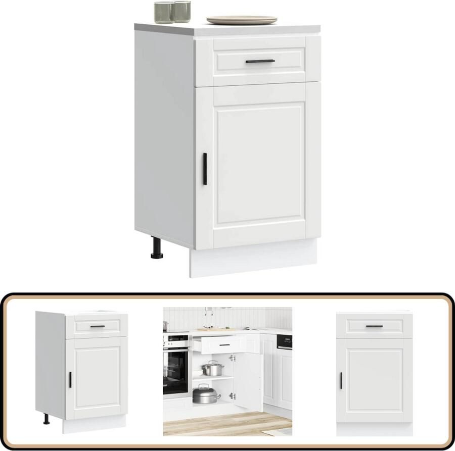 VidaXL Keuken Onderkast Porto Wit Bewerkt Hout Keukenonderkast Houten Keukenkast Witte Keukenkast Opslagruimte Keuken Keukenmeubel