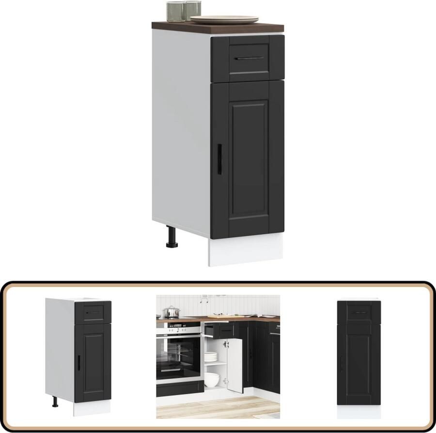VidaXL Keuken onderkast Porto zwart 60kg draagkracht Keukenonderkast Houten Keukenkasten Zwarte Keuken Opslagoplossing Keuken Organisatie