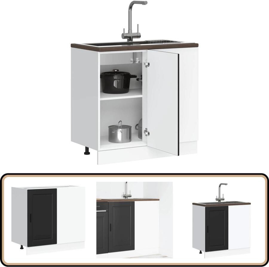 VidaXL Keuken onderkast Porto zwart 86x46x81 5 cm Keukenonderkast Houten Keukenkasten Zwarte Keukenkast Opslagoplossing Keuken Keukenmeubilair