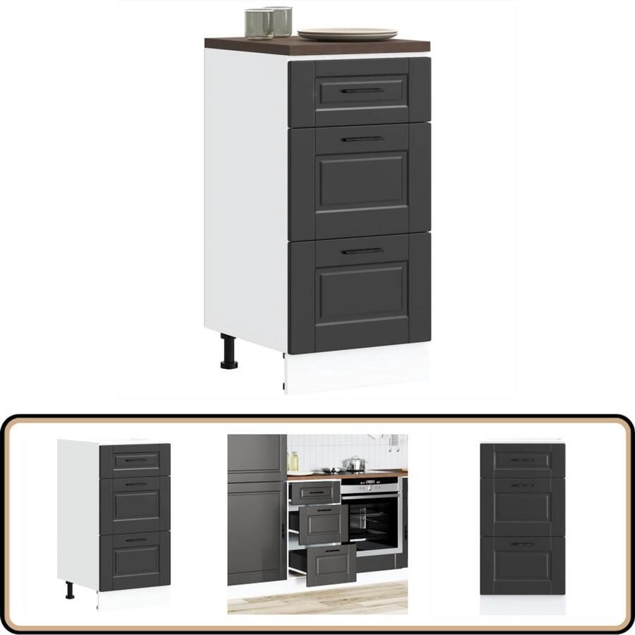 VidaXL Keuken onderkast Porto Zwart Bewerkt hout Keukenonderkast Houten Keuken Zwarte Keuken Opslagoplossing Keukenmeubel