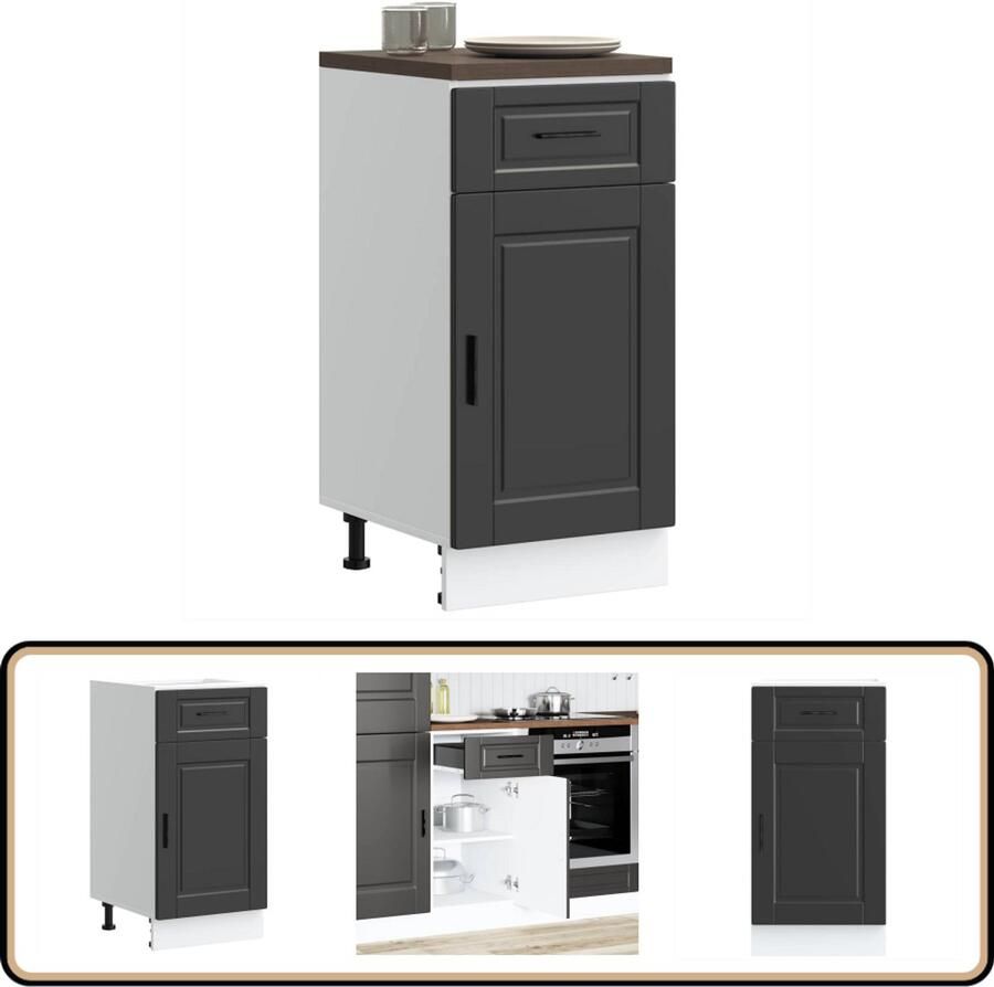 VidaXL Keuken onderkast Porto Zwart Bewerkt hout Keukenonderkast Zwarte Keuken Houten Keukenkasten Opslagoplossing Keuken Keukenmeubilair